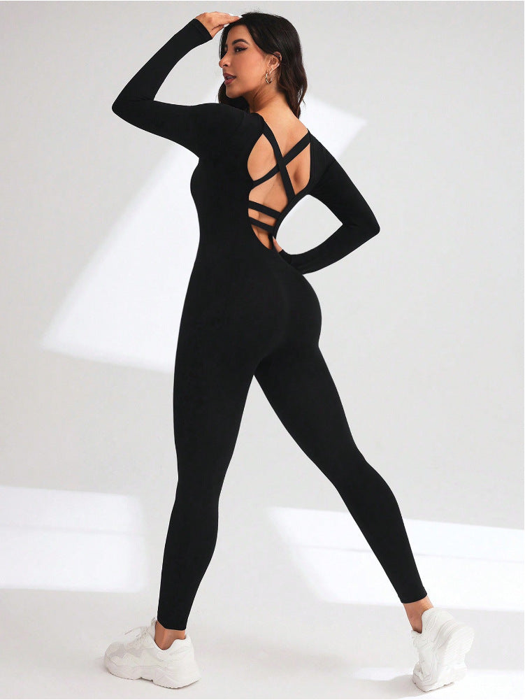 NORELLA | Jumpsuit with Cross Straps on the Back and Long Sleeves
