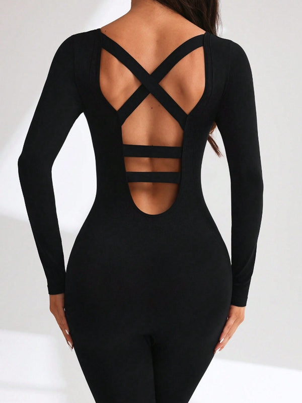 NORELLA | Jumpsuit with Cross Straps on the Back and Long Sleeves