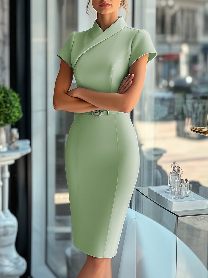 NORELLA | Sleek Sky Blue Asymmetrical Dress with Belt