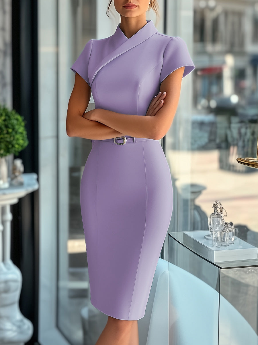 NORELLA | Sleek Sky Blue Asymmetrical Dress with Belt