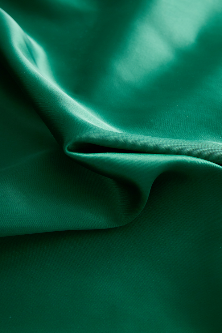 NORELLA | Deep V-Neck Satin Blouse with Lace Details - Emerald Allure