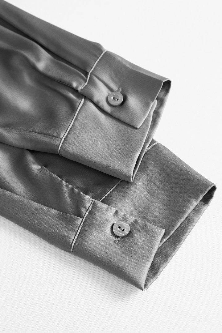 NORELLA | Charcoal Grey Satin Blouse with Subtle Tailored Fit