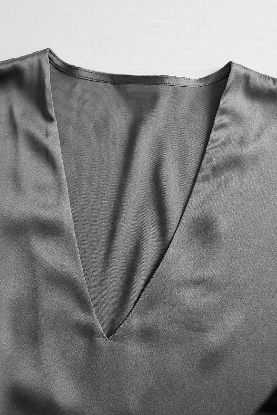 NORELLA | Charcoal Grey Satin Blouse with Subtle Tailored Fit