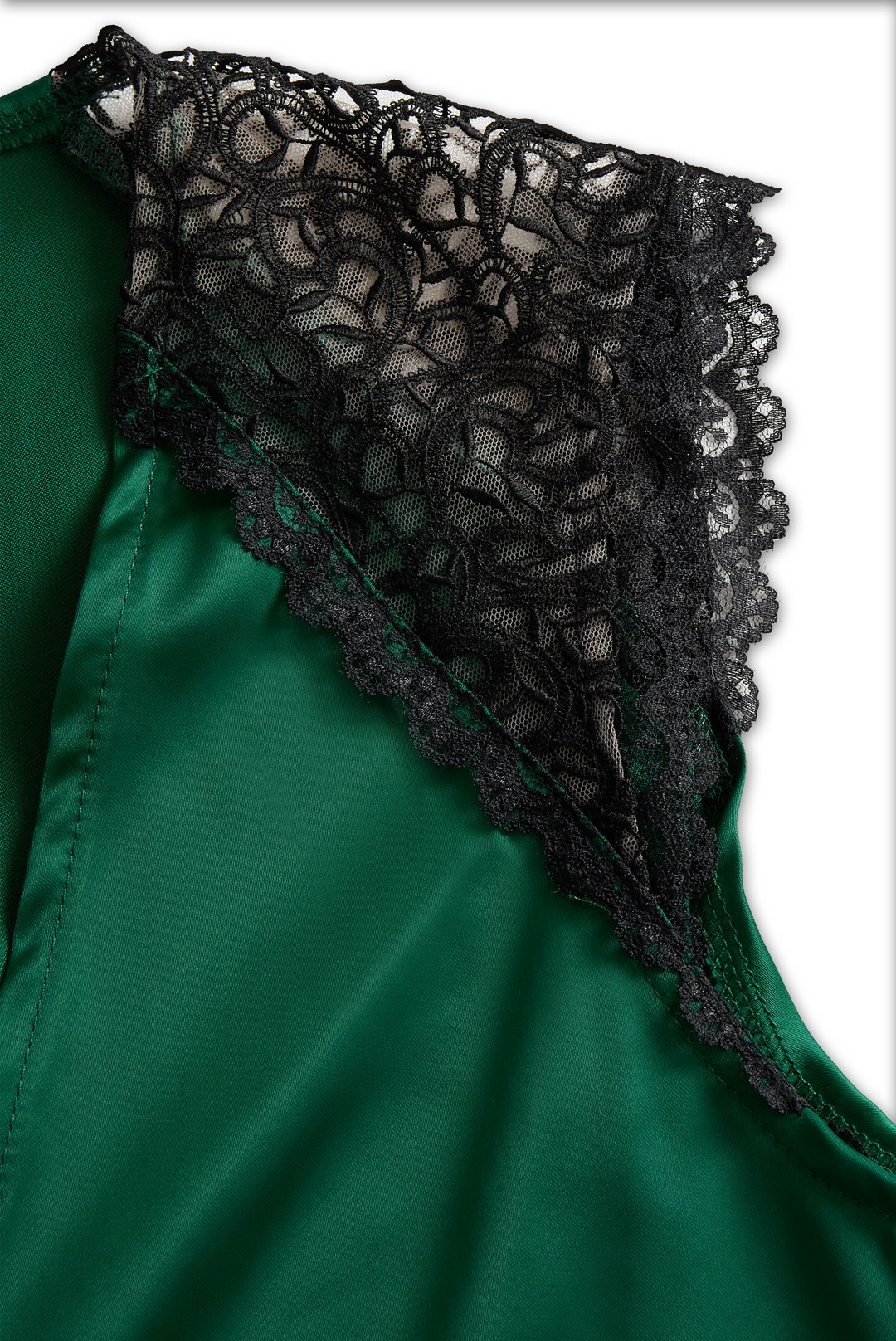 NORELLA | Deep V-Neck Satin Blouse with Lace Details - Emerald Allure