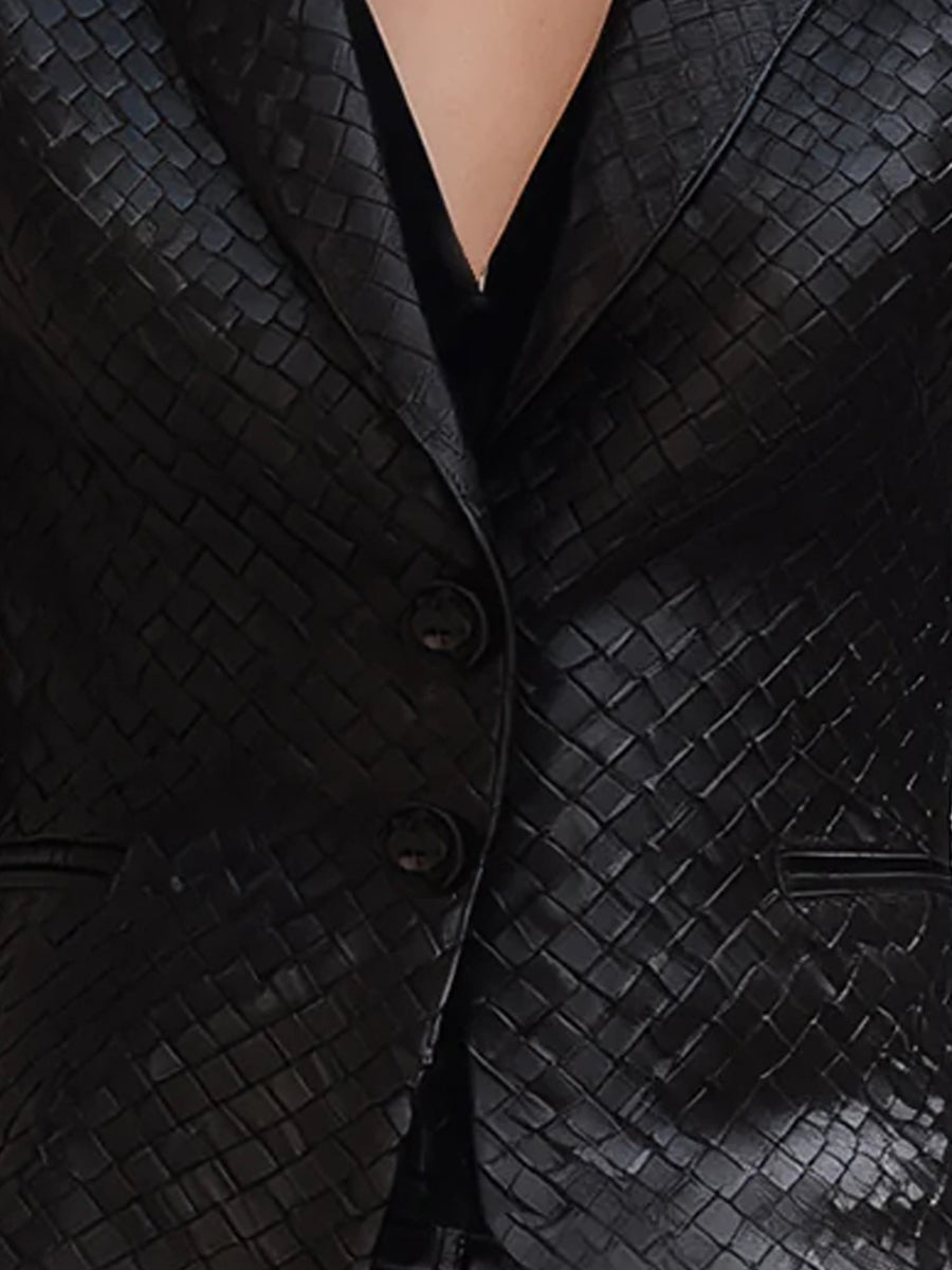 NORELLA | Black Woven Faux Leather Blazer