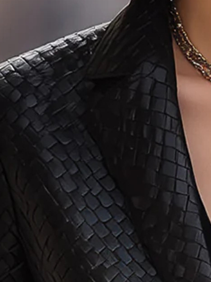 NORELLA | Black Woven Faux Leather Blazer