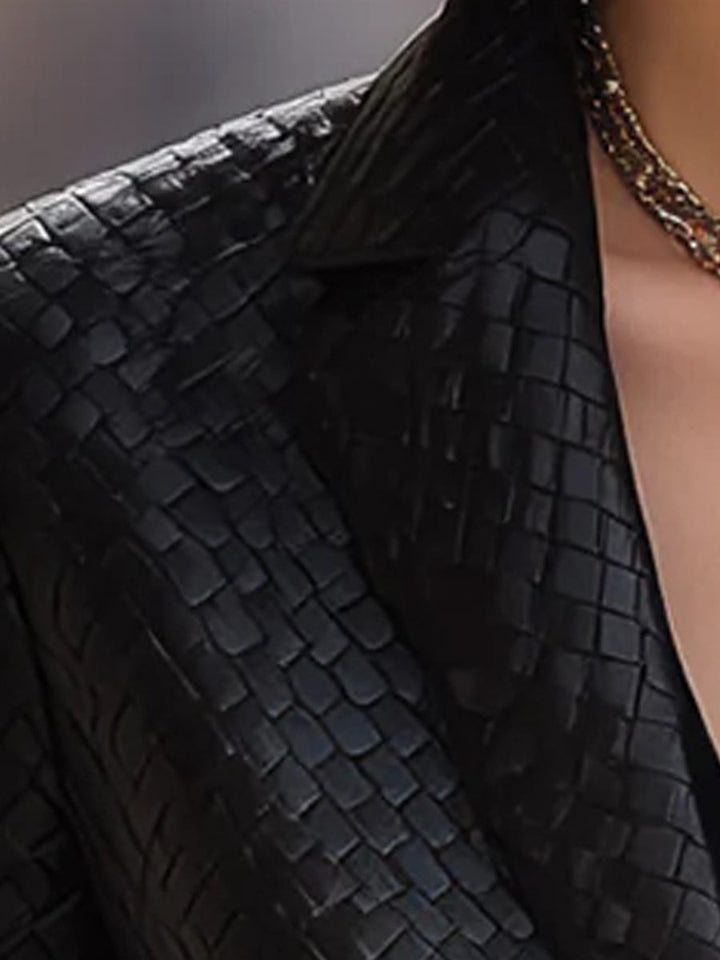 NORELLA | Black Woven Faux Leather Blazer