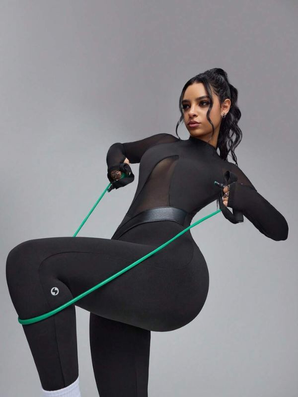 NORELLA | Slim-fit Jumpsuit with PU Leather Mesh Panels and Long Sleeves