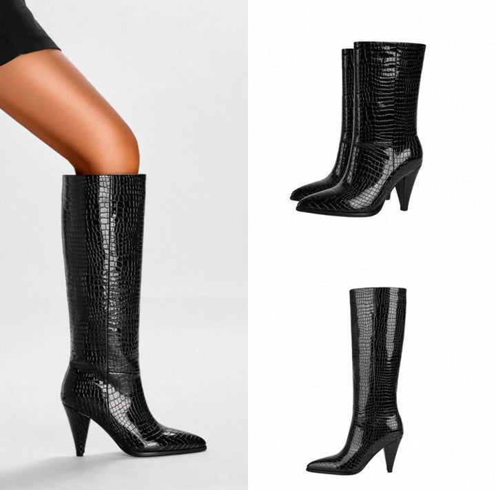NORELLA | Leather Ankle Boots with Texture & Straw Look