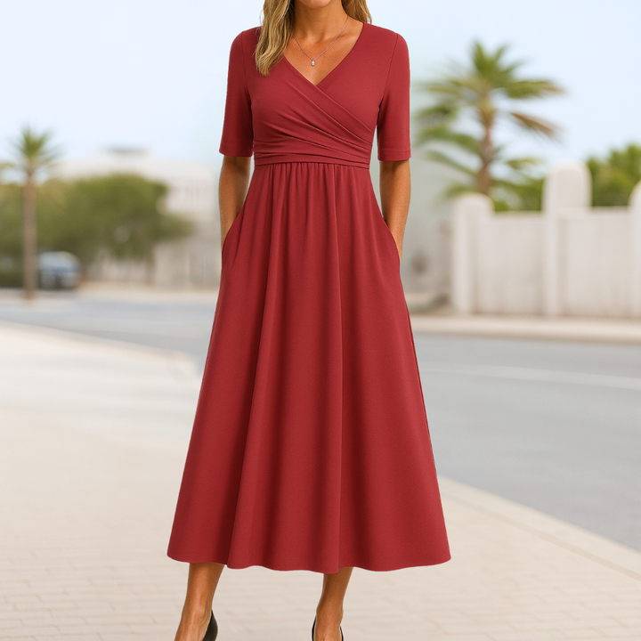 NORELLA | VERONICA CROSSOVER SHORT-SLEEVE DRESS