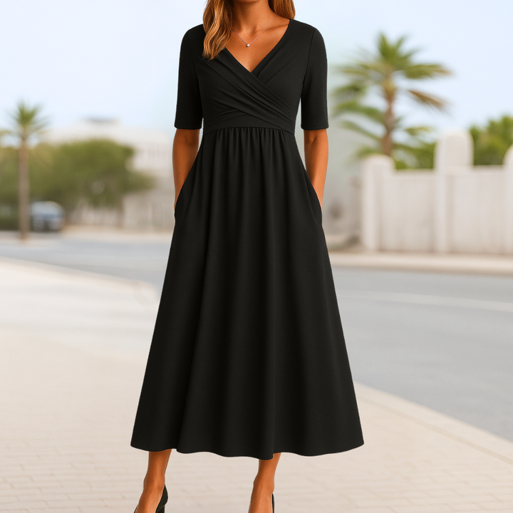 NORELLA | VERONICA CROSSOVER SHORT-SLEEVE DRESS