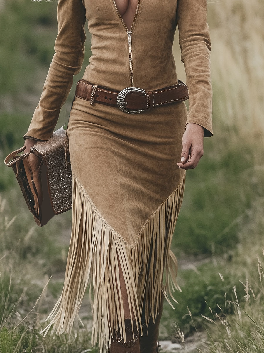 NORELLA | Valencia Suede Dress with Fringing