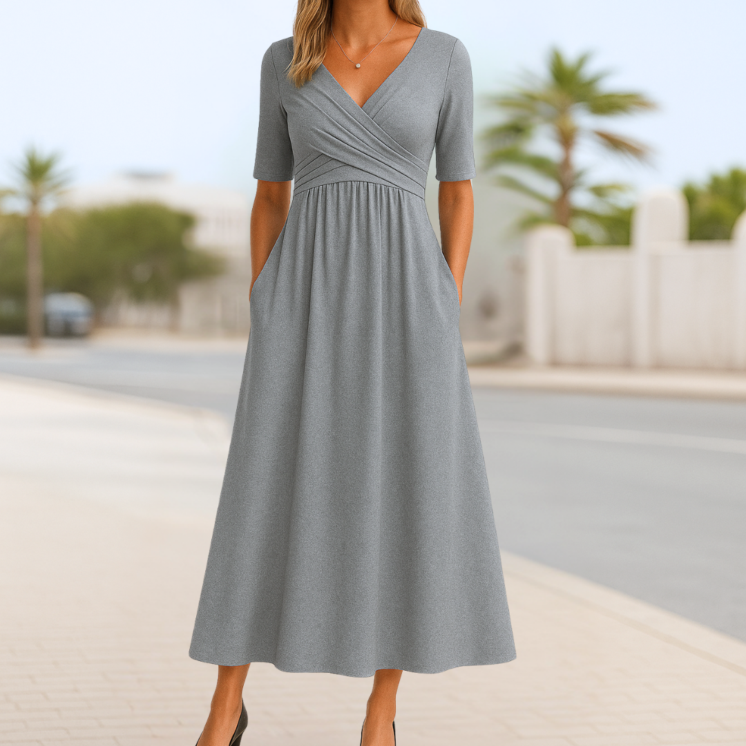 NORELLA | VERONICA CROSSOVER SHORT-SLEEVE DRESS