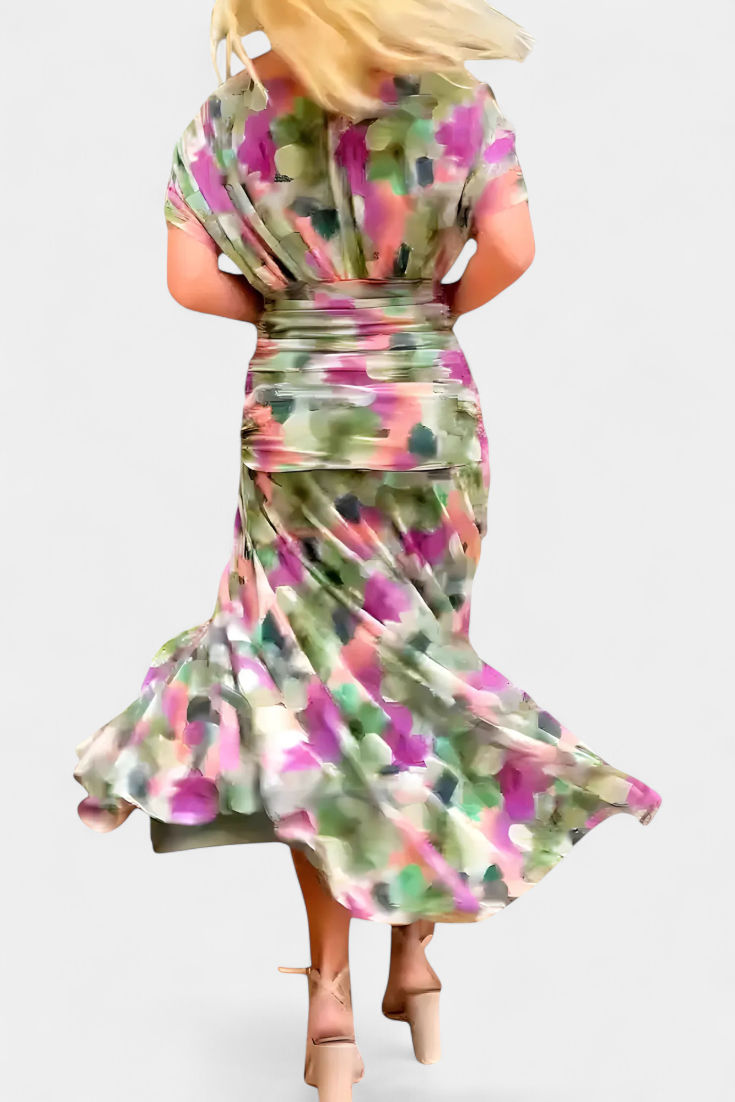 NORELLA | LONG FLORAL V-NECK DRESS