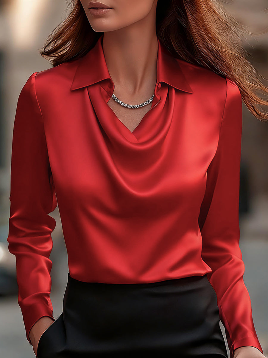 NORELLA | Satin Blouse with Draped Neckline