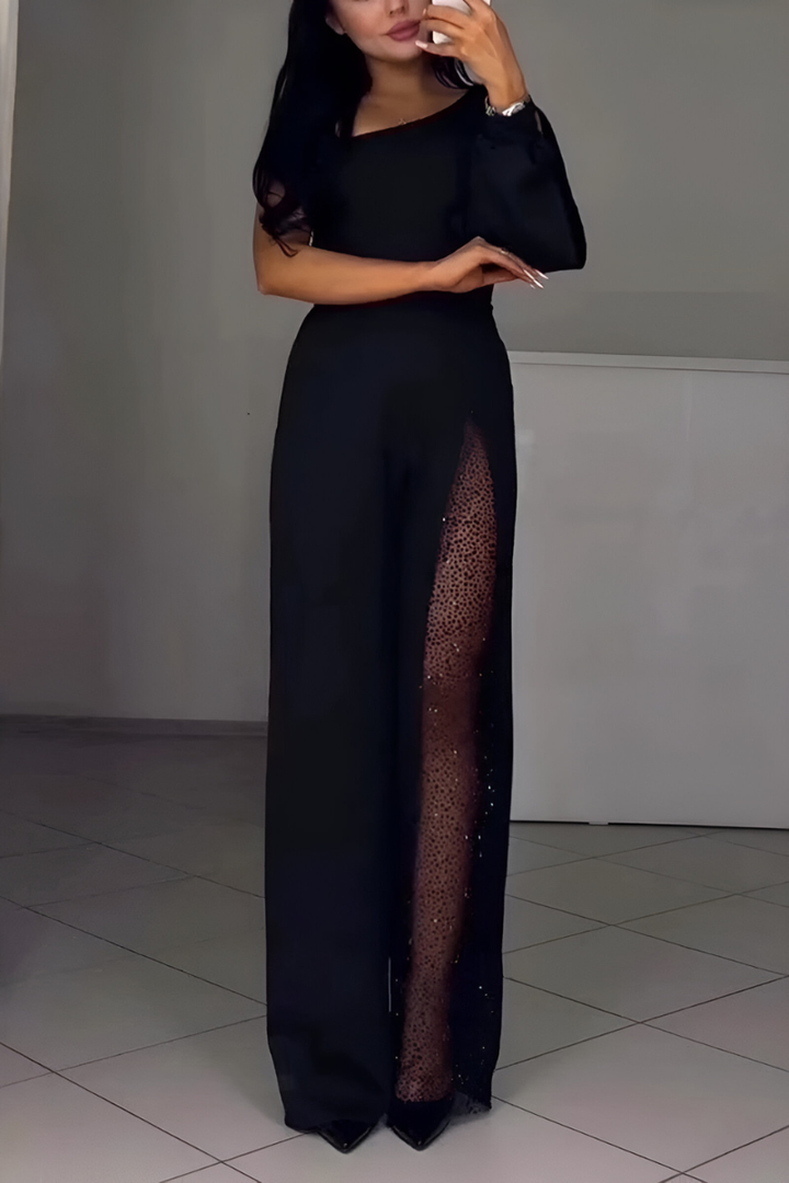 NORELLA | Elegant one-piece jumpsuit with one shoulder and shimmering detail