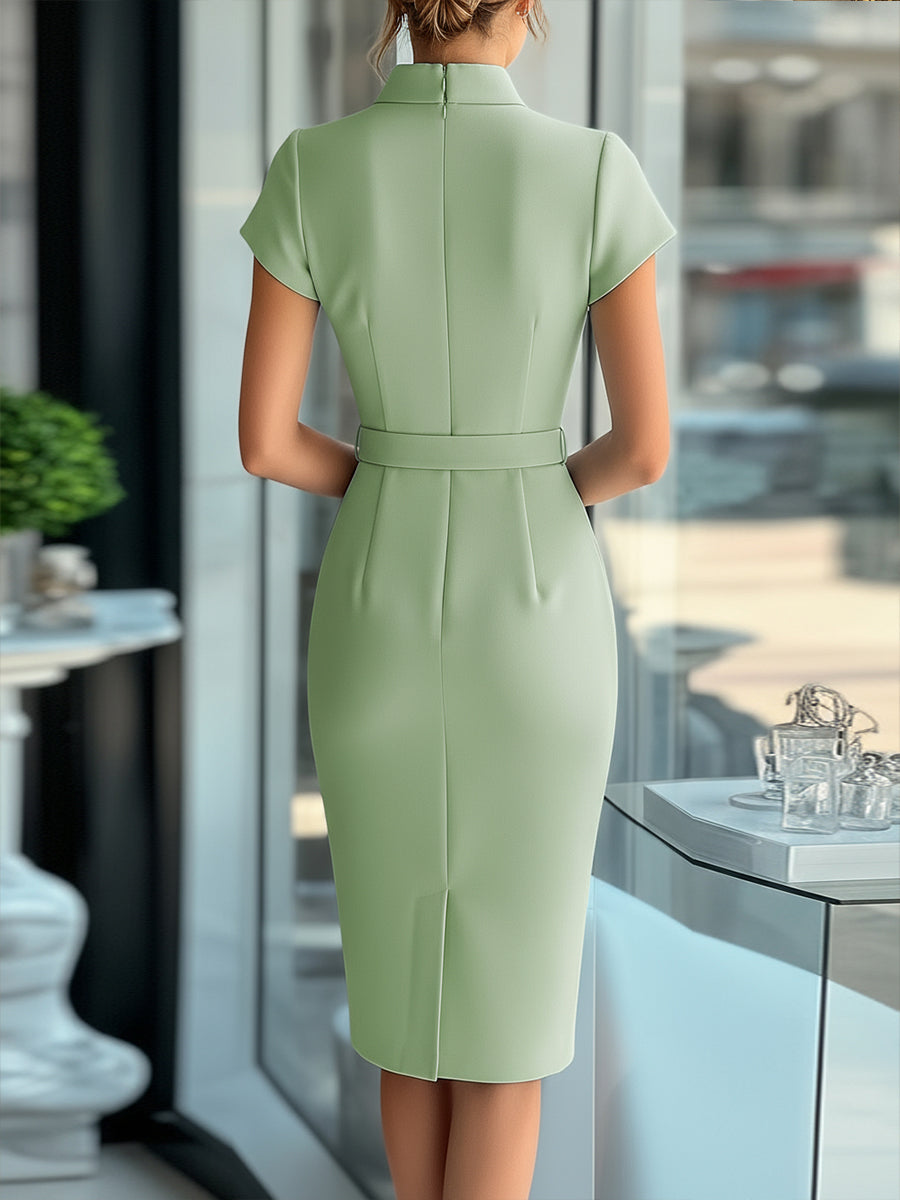NORELLA | Sleek Sky Blue Asymmetrical Dress with Belt