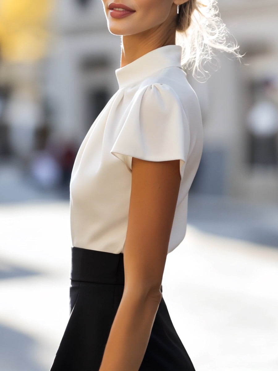 NORELLA | Sophisticated Pleated High-Neck Blouse