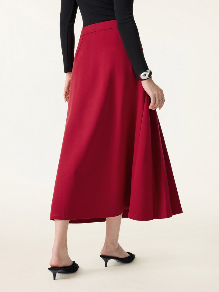 NORELLA | Pleated Midi A-Line Skirt with Frog Button Detail