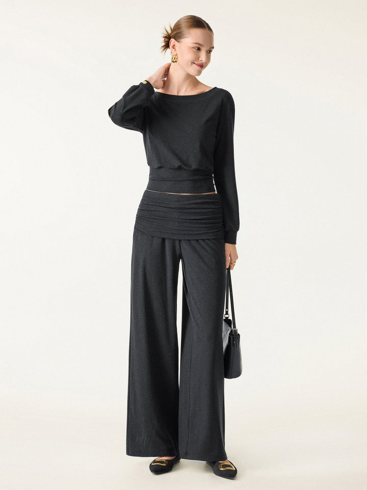 NORELLA | Elegant Wide-Leg Trousers in Soft Wool Blend with Pockets