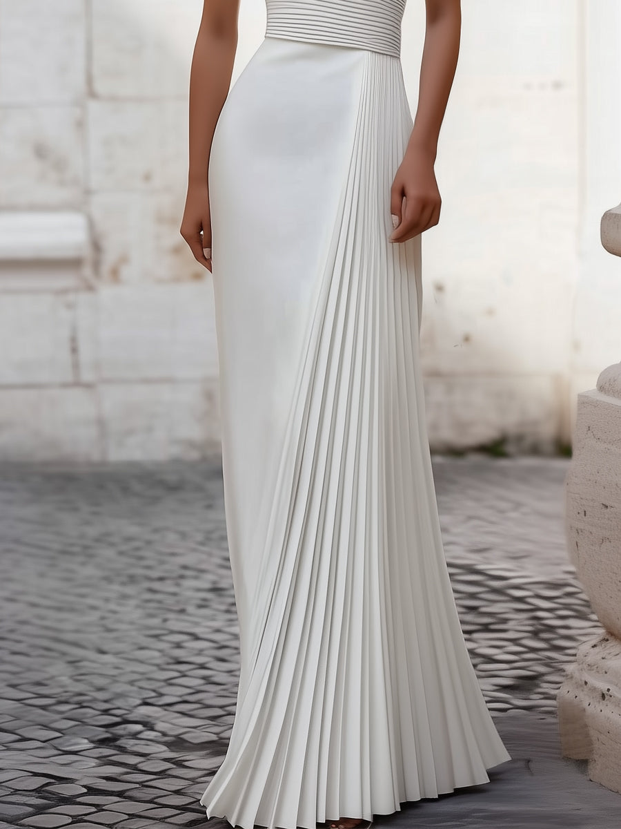 NORELLA | Elegant Satin Pleated Halter-Neck Evening Gown