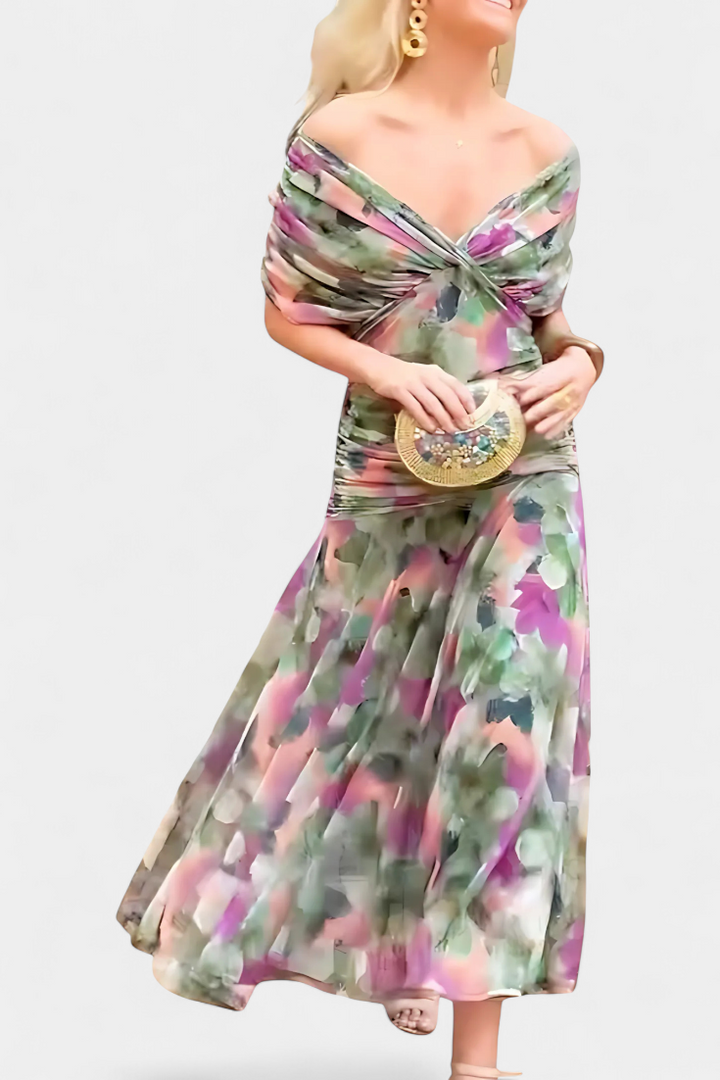 NORELLA | LONG FLORAL V-NECK DRESS