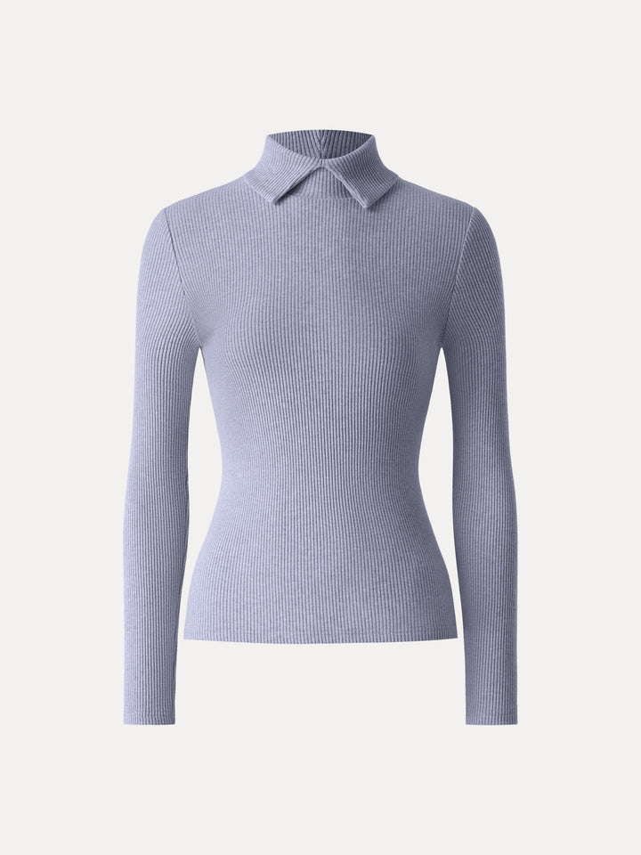 NORELLA | Ribbed Long Sleeve Top with Polo Neck