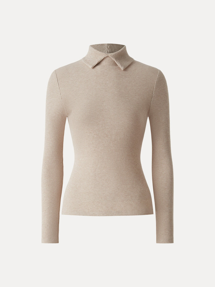 NORELLA | Ribbed Long Sleeve Top with Polo Neck