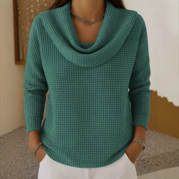 NORELLA | Warm Waffle Jumper with Elegant Waterfall Collar