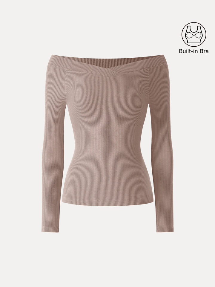 NORELLA | Ribbed Brami Top with Non-Slip Finish and Wide V-Neck