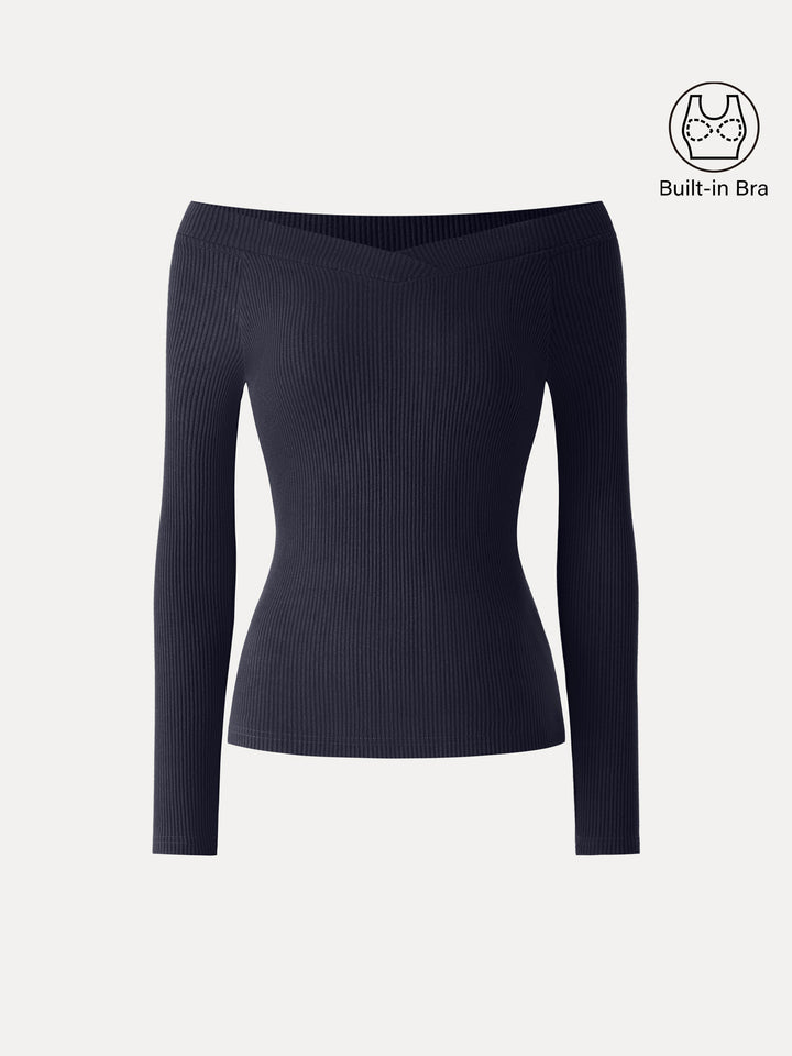 NORELLA | Ribbed Brami Top with Non-Slip Finish and Wide V-Neck