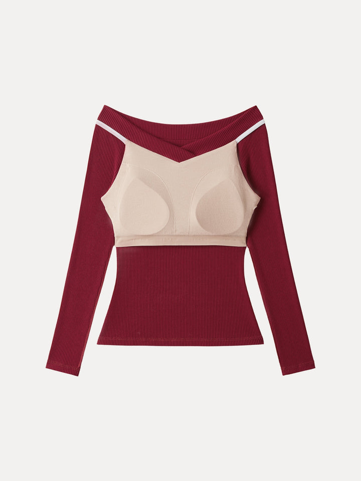 NORELLA | Ribbed Brami Top with Non-Slip Finish and Wide V-Neck