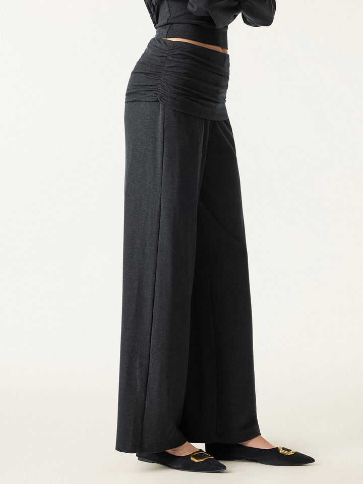 NORELLA | Elegant Wide Leg Trousers in Soft Wool Blend with Pockets