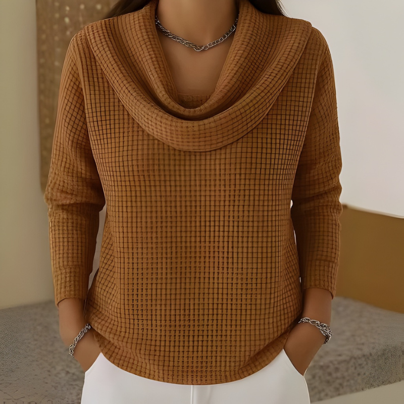 NORELLA | Warm Waffle Jumper with Elegant Waterfall Collar