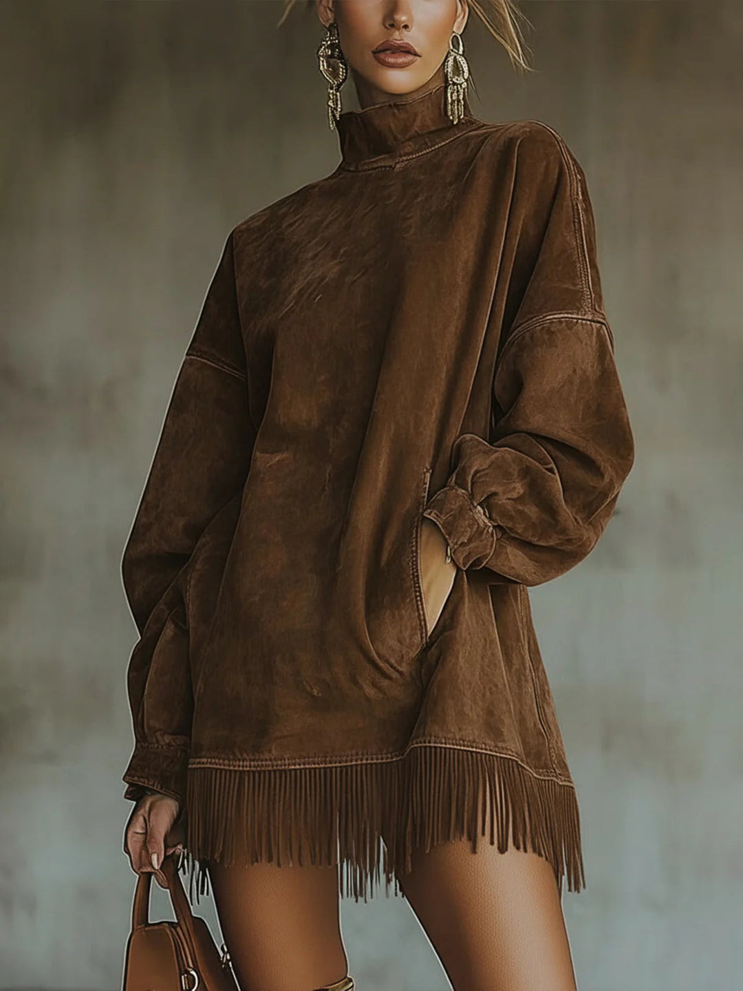 NORELLA | Amalia Dress with High Neck and Fringing