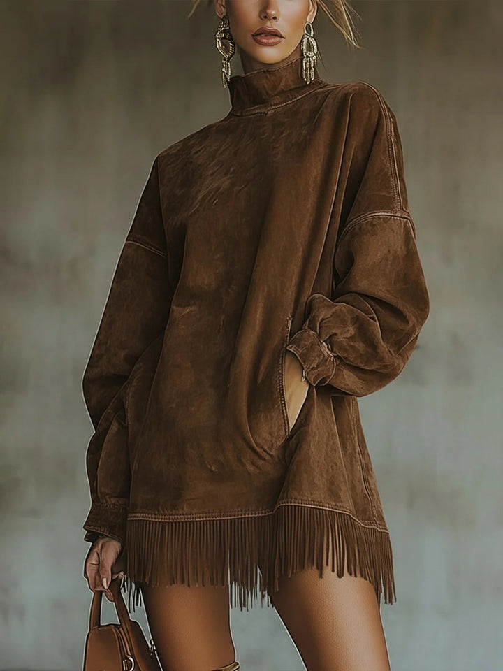 NORELLA | Amalia Dress with High Neck and Fringing