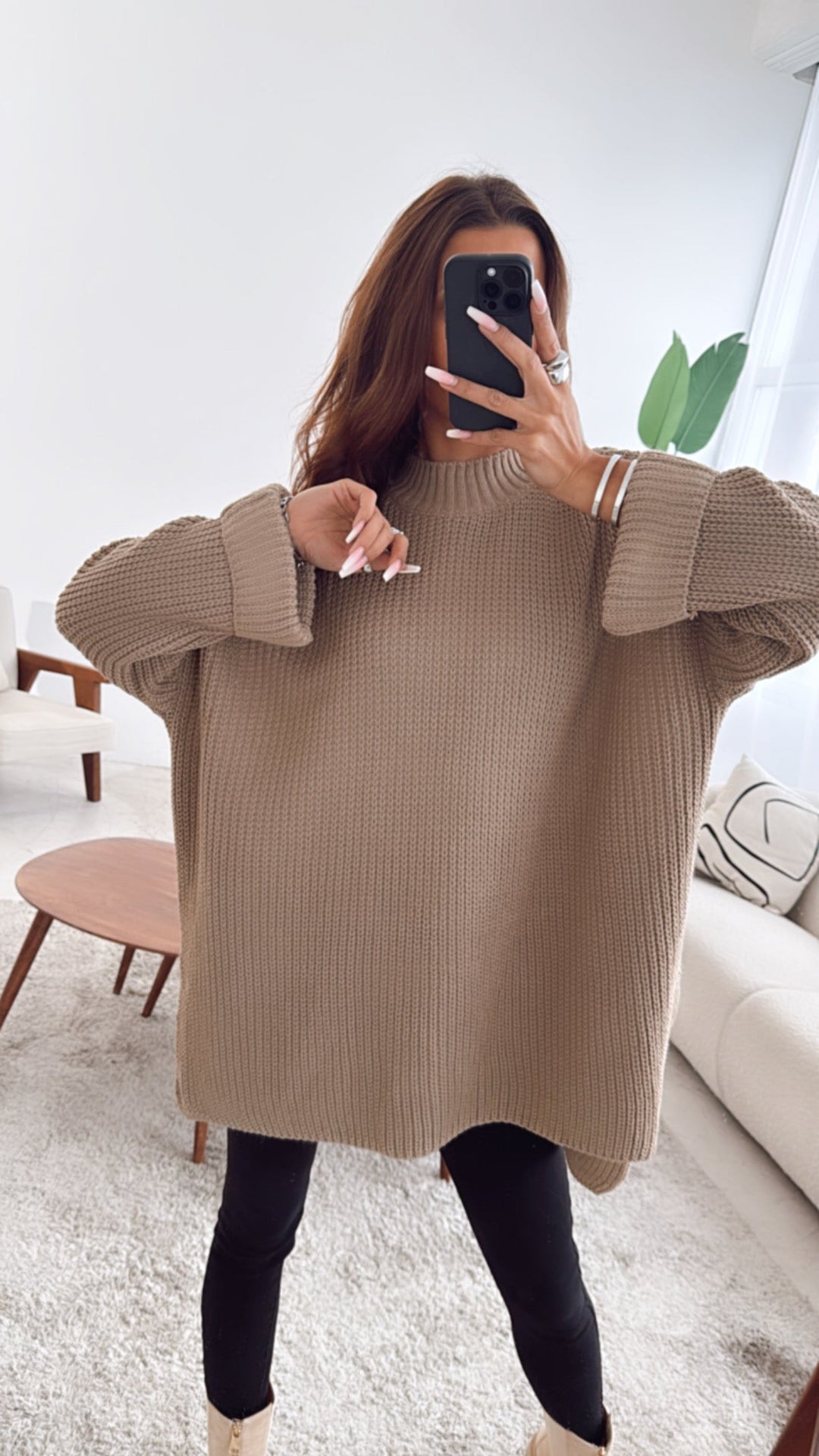 NORELLA | Oversized jumper with high collar and split / cappuccino