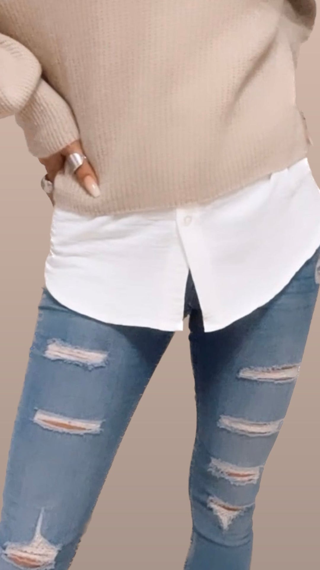 NORELLA | Blouse-skirt with buttons / white