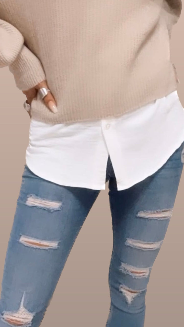 NORELLA | Blouse-skirt with buttons / white