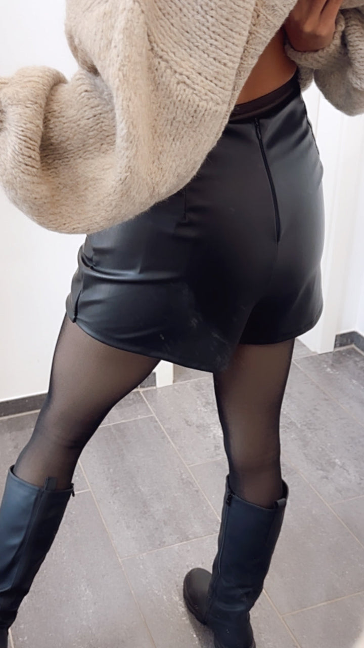 NORELLA | Faux Leather Skirt-Short / Black