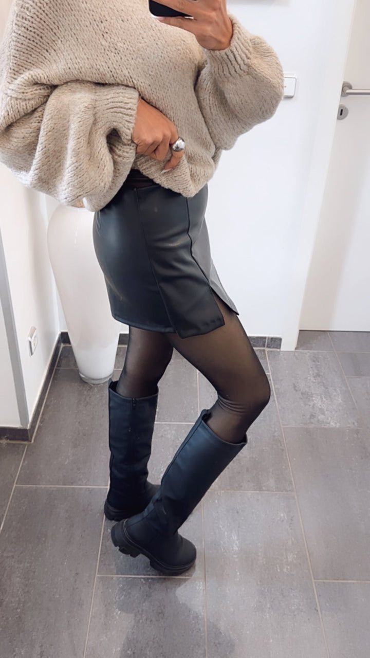 NORELLA | Faux Leather Skirt-Short / Black