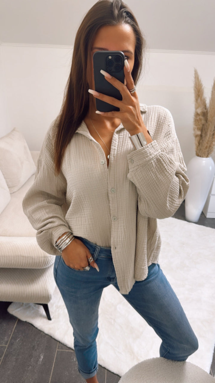 NORELLA | Short oversized muslin blouse / beige