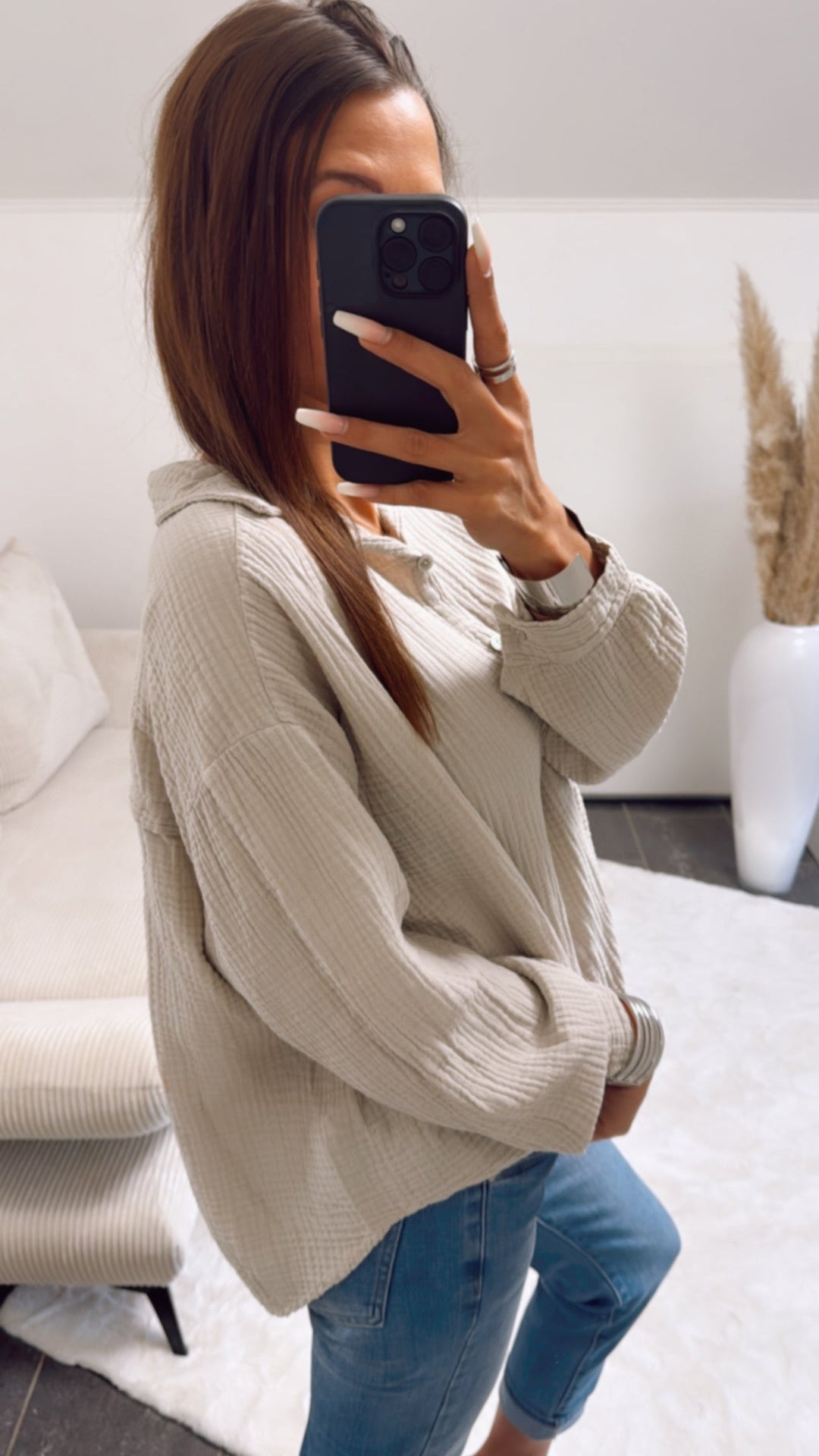 NORELLA | Short oversized muslin blouse / beige