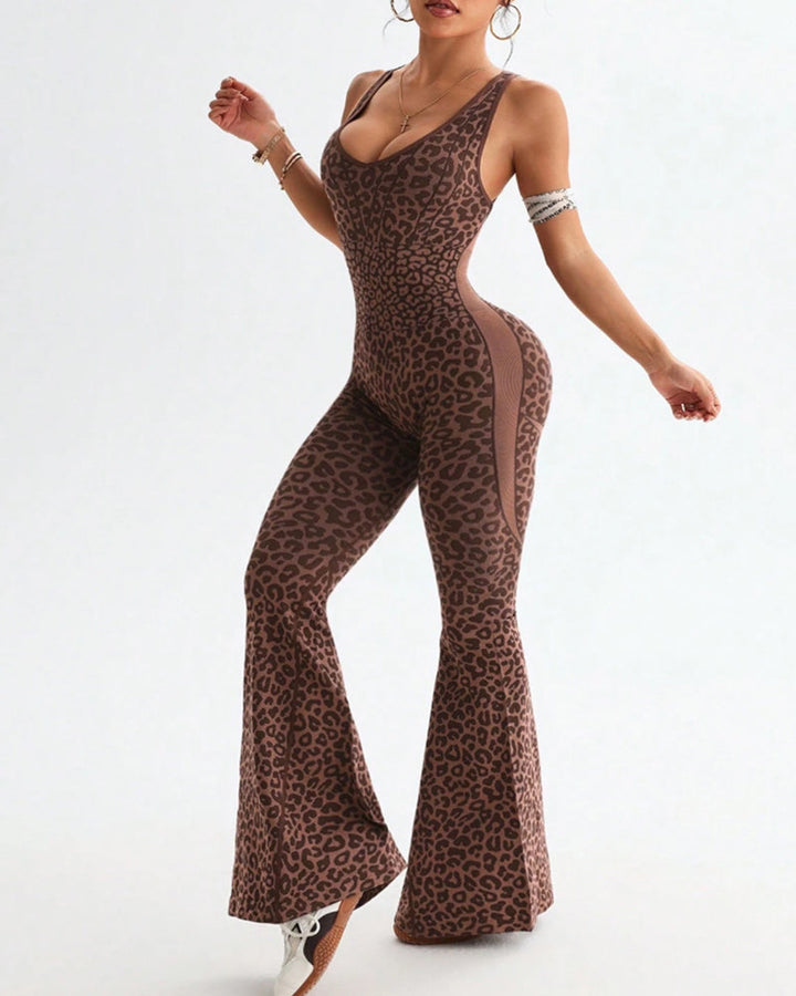 NORELLA | Seamless Yoga & Fitness Jumpsuit with Leopard Print and Crossback