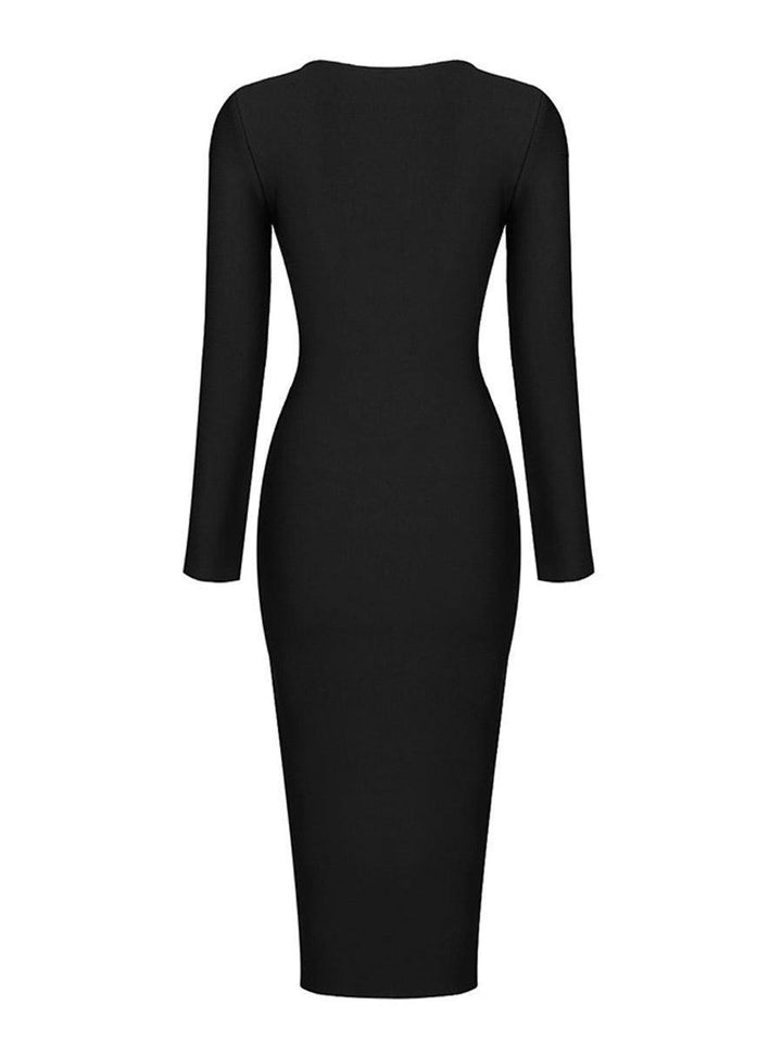 NORELLA | Reversible bandage midi dress with deep neckline – Black