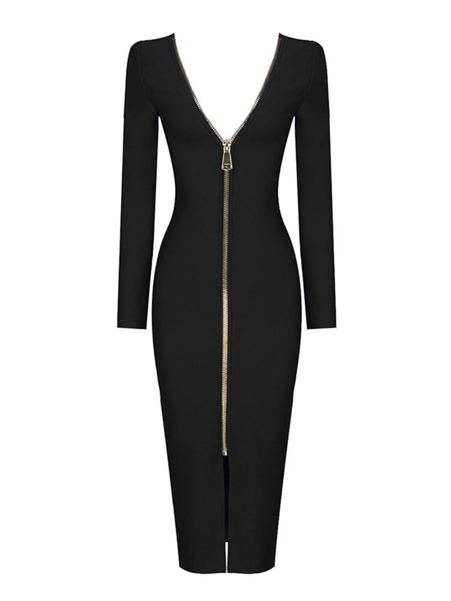 NORELLA | Reversible bandage midi dress with deep neckline – Black
