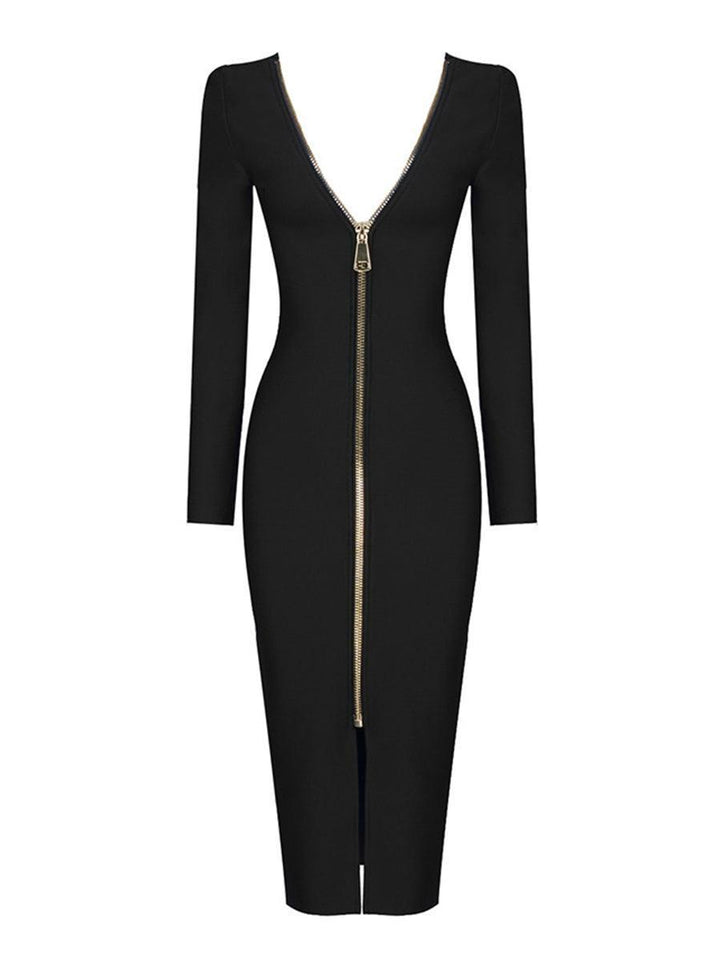 NORELLA | Reversible bandage midi dress with deep neckline – Black