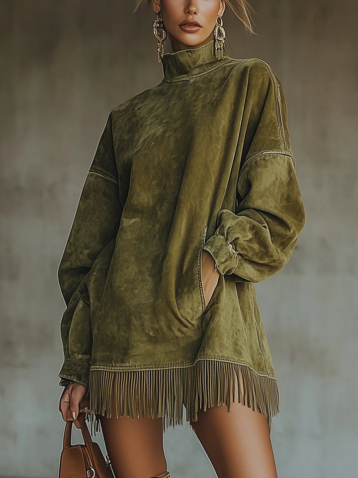 NORELLA | Amalia Dress with High Neck and Fringing