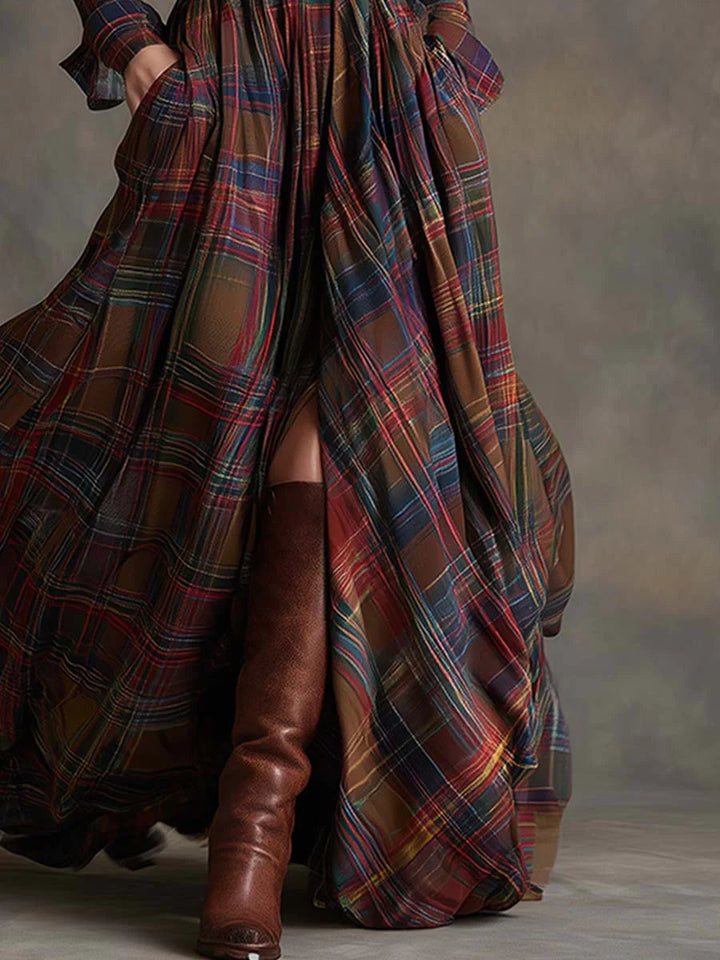 NORELLA | Beatriz Long Checked Dress with Belt