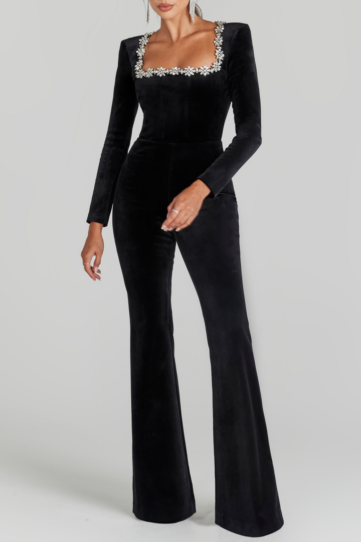 NORELLA | Jumpsuit Ritia with Square Neckline and Diamond Accents